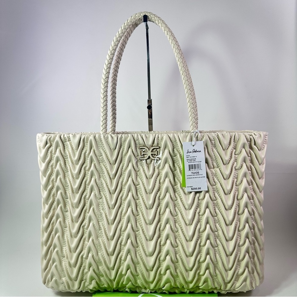 NEW SAM EDLEMAN ARI QUILTED LARGE VEGAN LEATHER TOTE SHOULDER BAG IVORY NWT!!